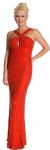 Halter Neck Long Beaded Gown with Flared Bottom in Red color